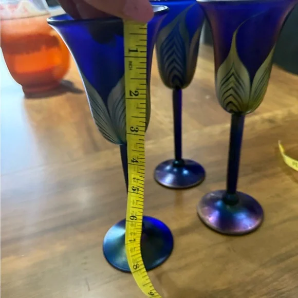 Vintage Artisan Blown Carnival Glass Champagne Flutes - Picture 10 of 16